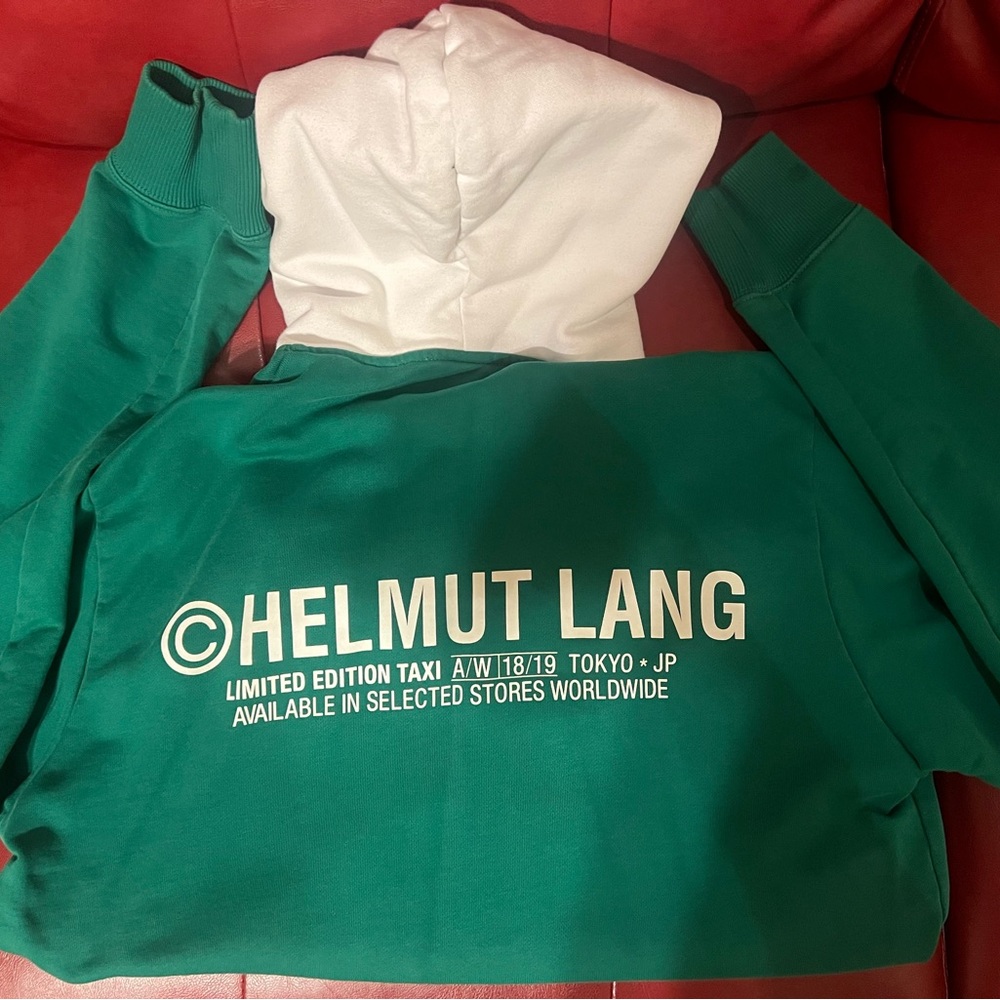 Helmut Lang Green and White Hoodie